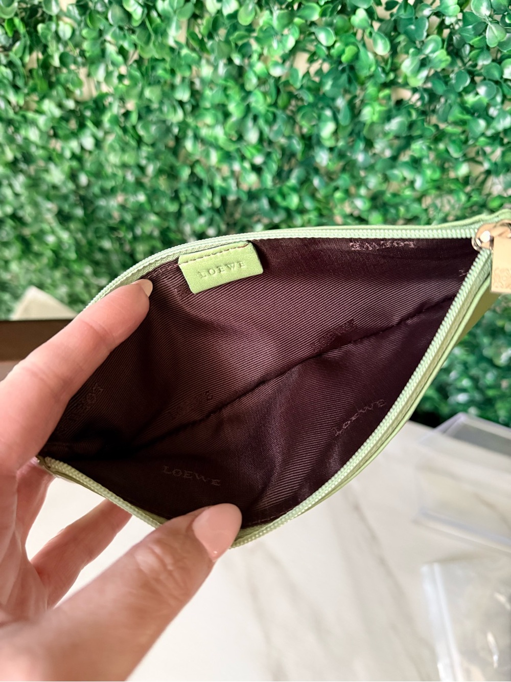 LOEWE Green Leather Anagram Zip Pouch - Picture 7 of 8